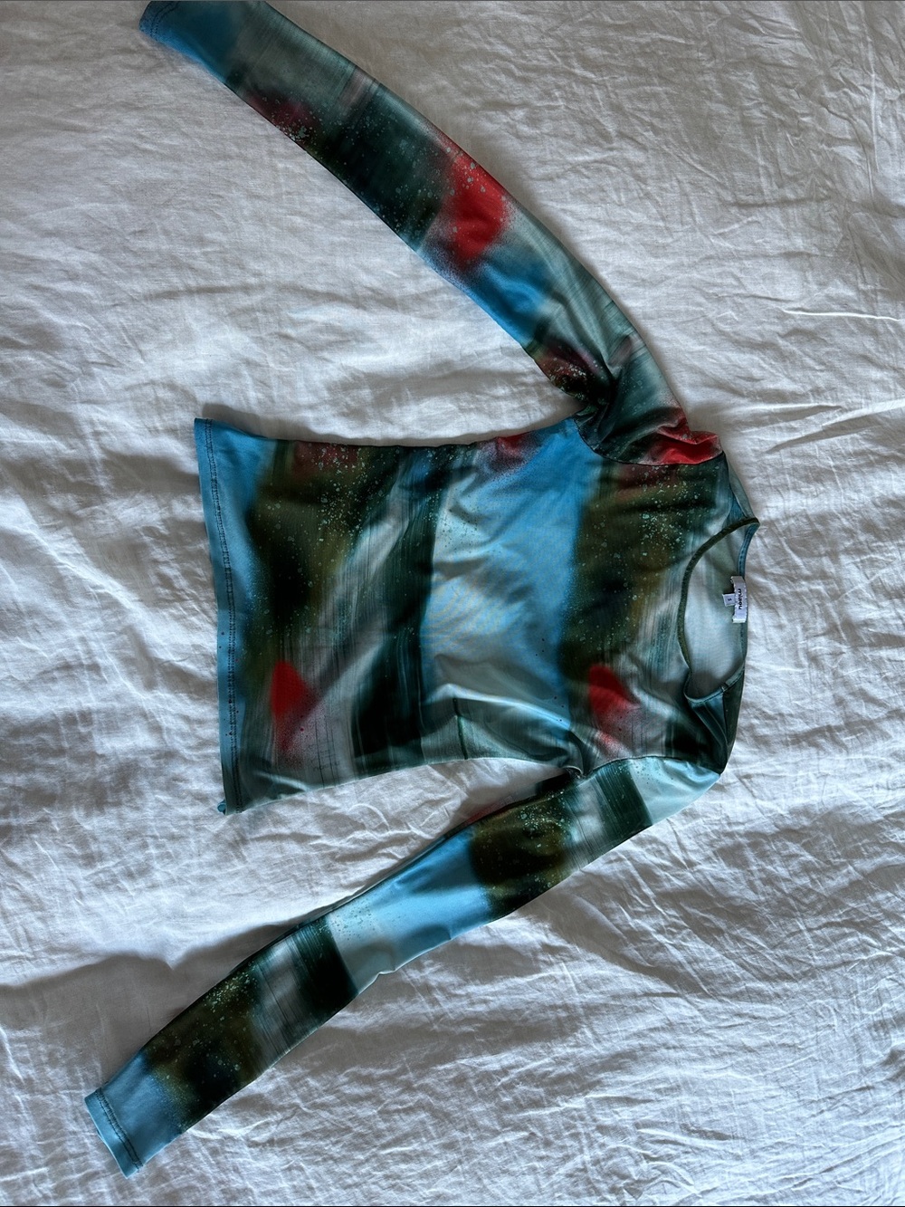 Miaou Teal, Green & Red Abstract Sheer Long-Sleeve Tee